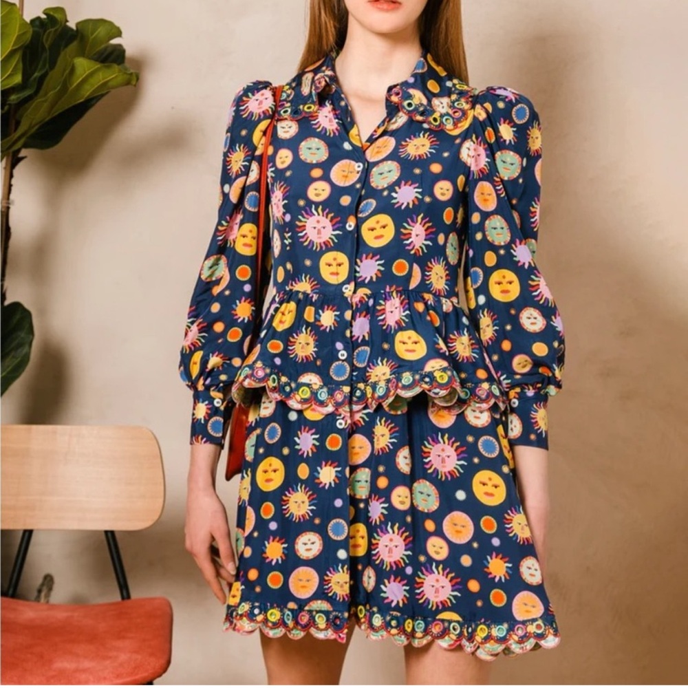 Celia B Titania Dress Sun Moon Long Sleeve Navy Size Medium
